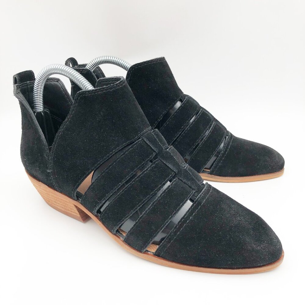 FRYE AND CO. Rubie Cutout Black Suede Ankle Booties Boots Womens 7.5